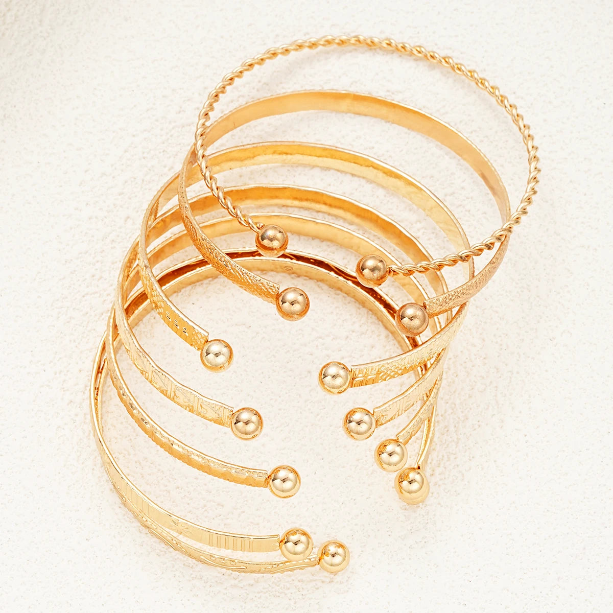 7-Piece Punk Gold Bangle Bracelet Set – Goth Heart Cuff Streetwear Jewelry