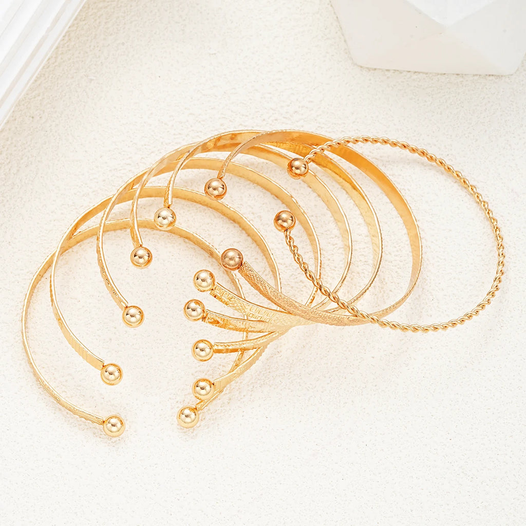 7-Piece Punk Gold Bangle Bracelet Set – Goth Heart Cuff Streetwear Jewelry