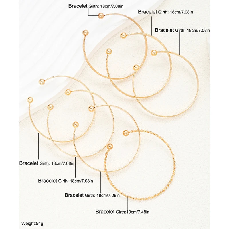 7-Piece Punk Gold Bangle Bracelet Set – Goth Heart Cuff Streetwear Jewelry