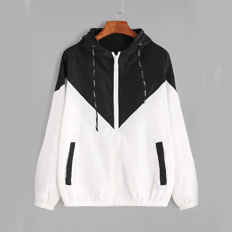 Hooded Patchwork Running Jacket – Lightweight Zip-Up Sport Outwear Coat