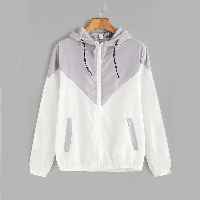Hooded Patchwork Running Jacket – Lightweight Zip-Up Sport Outwear Coat