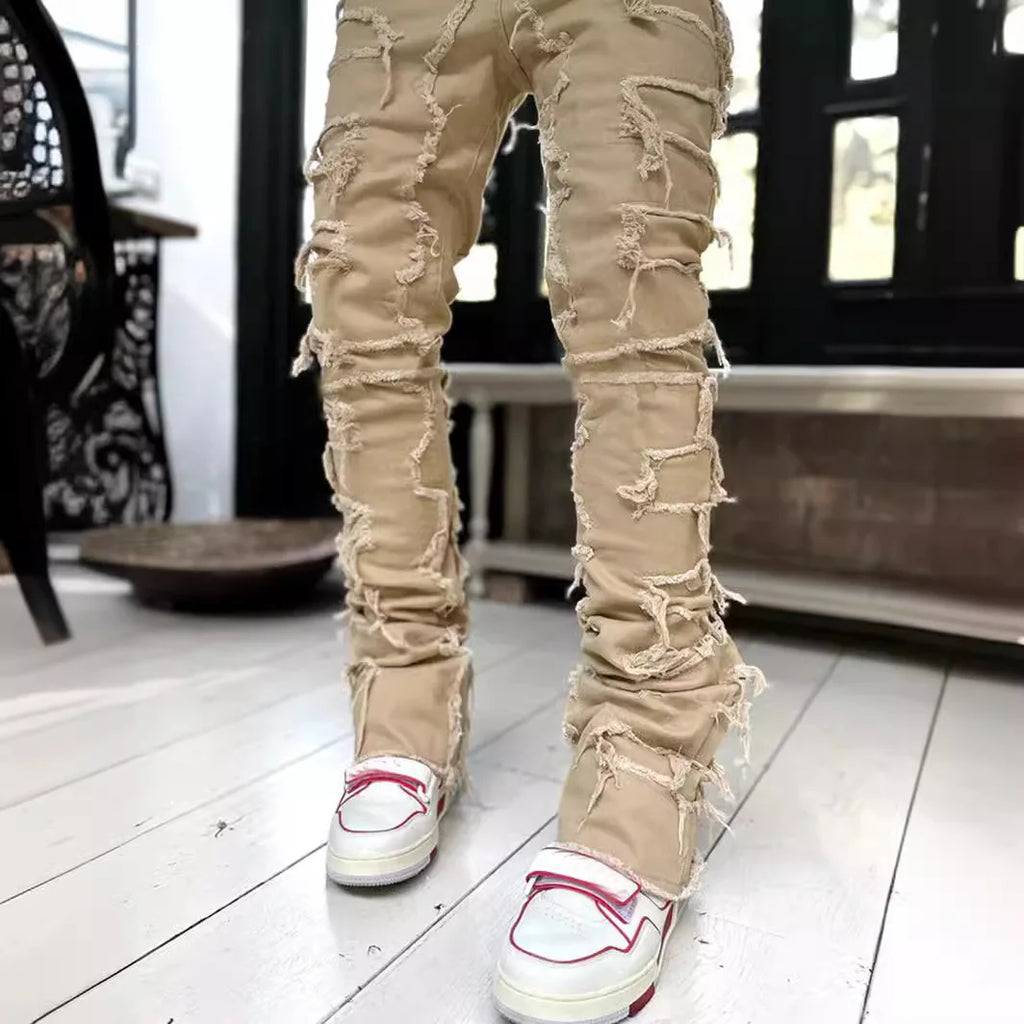 Men's Straight Leg Stretch Jeans – Jacquard Denim Hip-Hop Streetwear