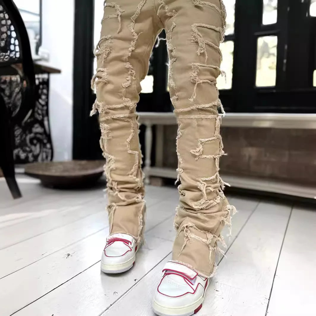 Men's Straight Leg Stretch Jeans – Jacquard Denim Hip-Hop Streetwear