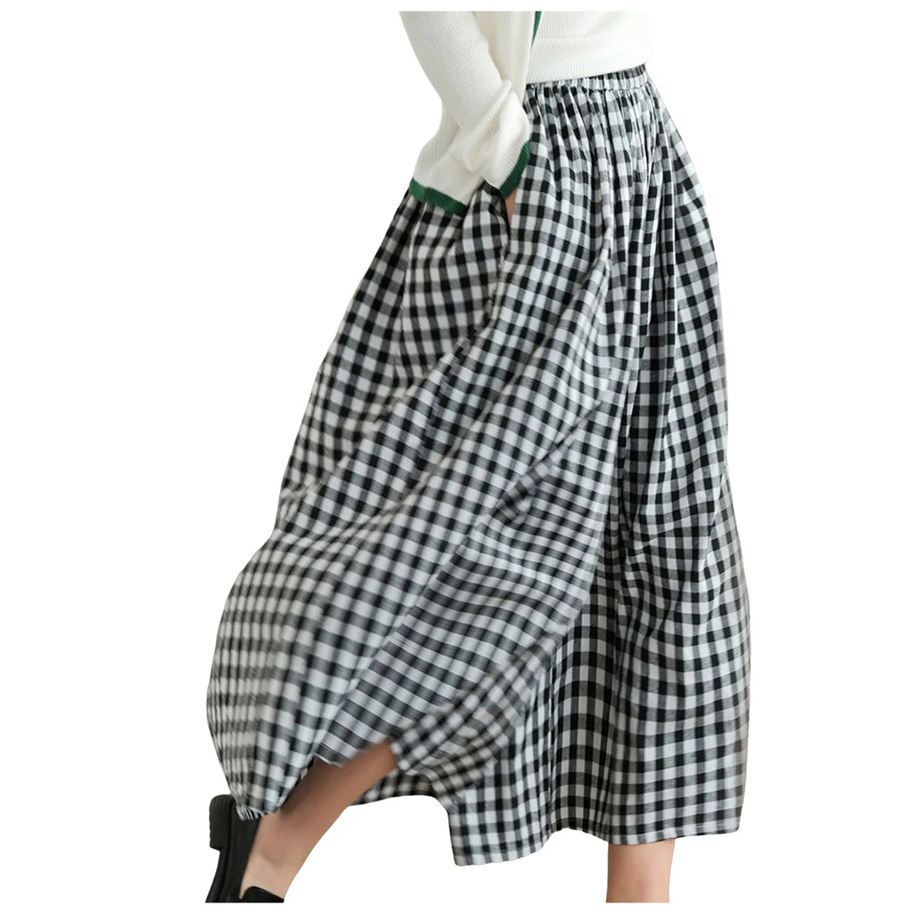 Women’s High Waist Checkered Wide Leg Culotte Pants – A-Line Pocket Trousers