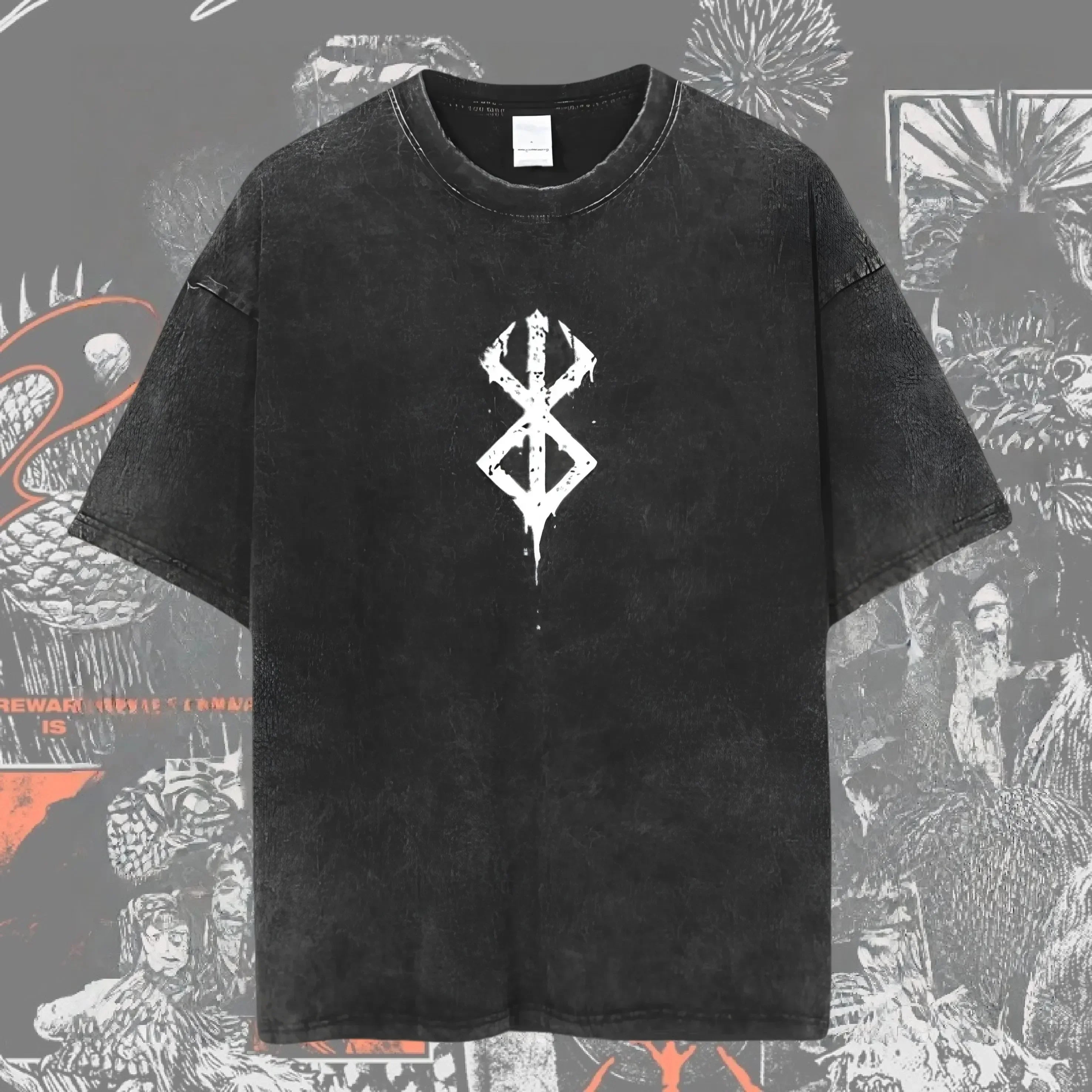 Men's Washed Anime Graphic T-Shirt – Oversized Baggy Streetwear Tee