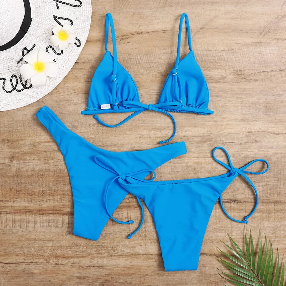 Women’s 3-Piece Push Up Bandage Bikini Set – Triangle Swimsuit Beachwear