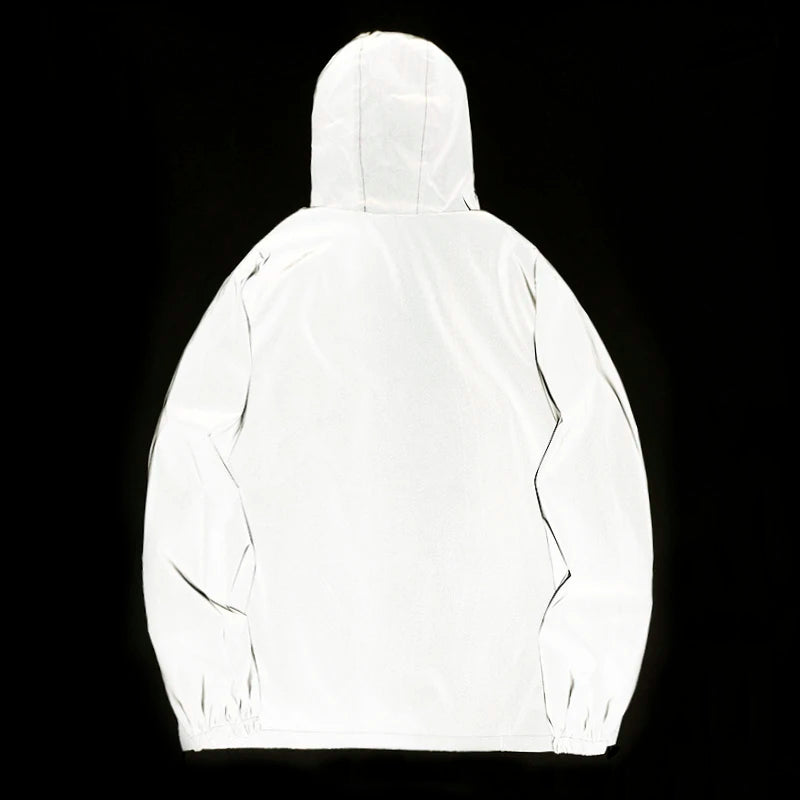 Men's Night Reflective Windbreaker – Waterproof Hip Hop Hooded Zip Jacket