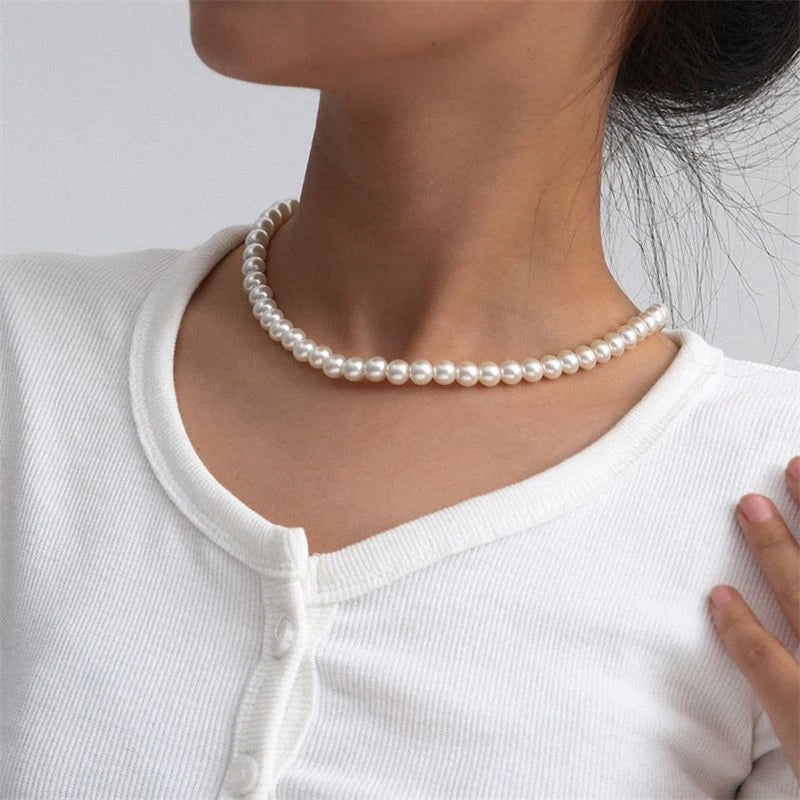 Classic White Pearl Choker Necklace – Vintage Handmade Wedding Beaded Jewelry