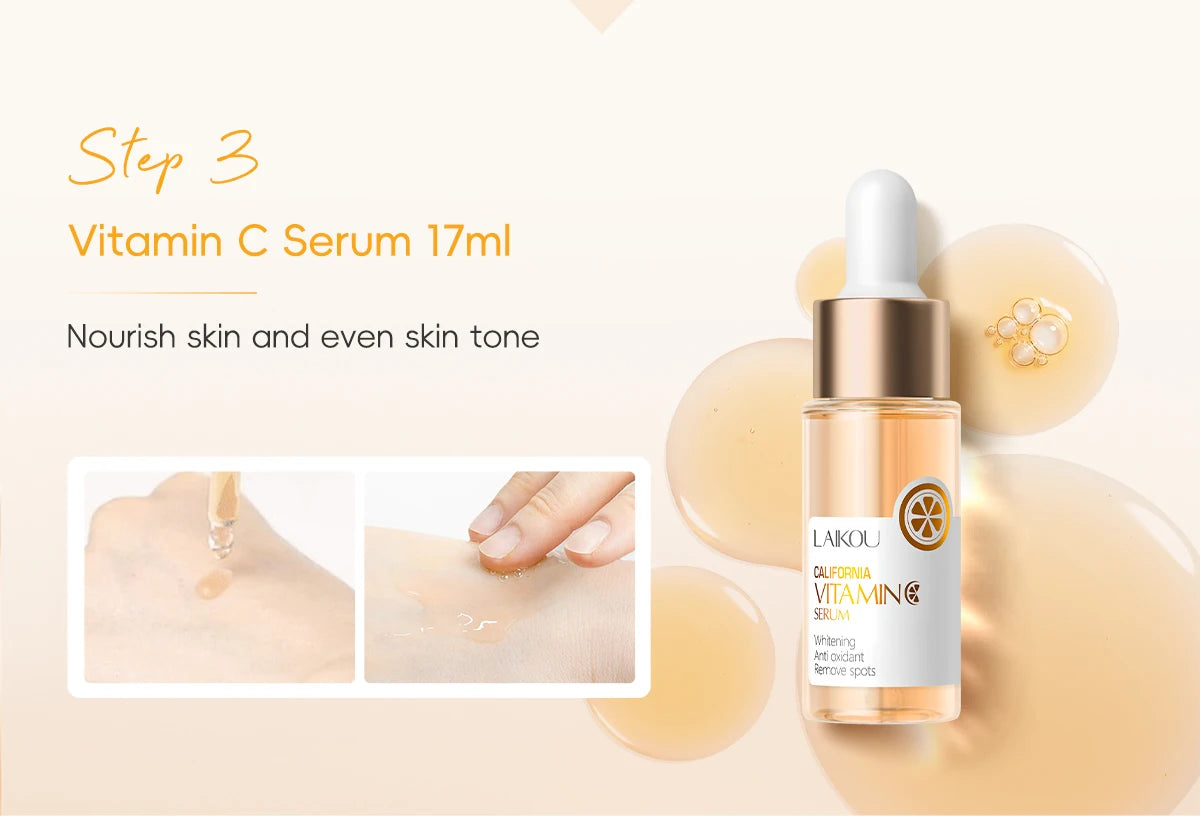 LAIKOU Vitamin C Brightening Skincare Set – 5-Piece Anti-Aging Glow Kit