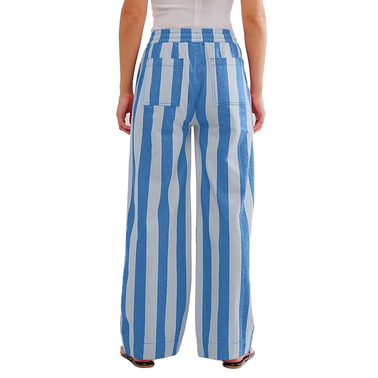 Women’s Striped High Waist Wide Leg Palazzo Pants – Color Block Lounge Trousers