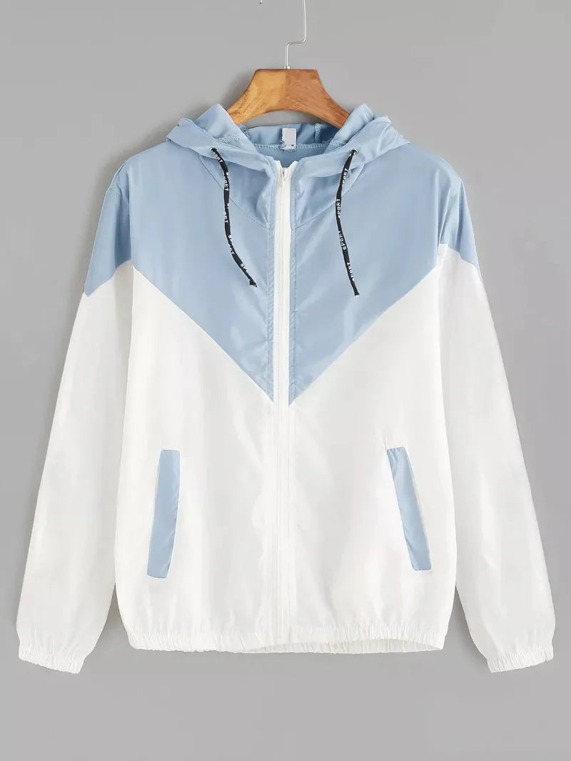 Hooded Patchwork Running Jacket – Lightweight Zip-Up Sport Outwear Coat