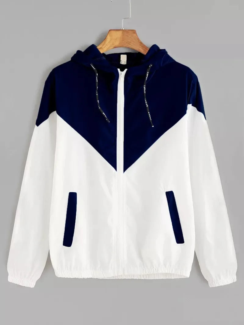 Hooded Patchwork Running Jacket – Lightweight Zip-Up Sport Outwear Coat