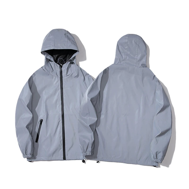 Men's Night Reflective Windbreaker – Waterproof Hip Hop Hooded Zip Jacket