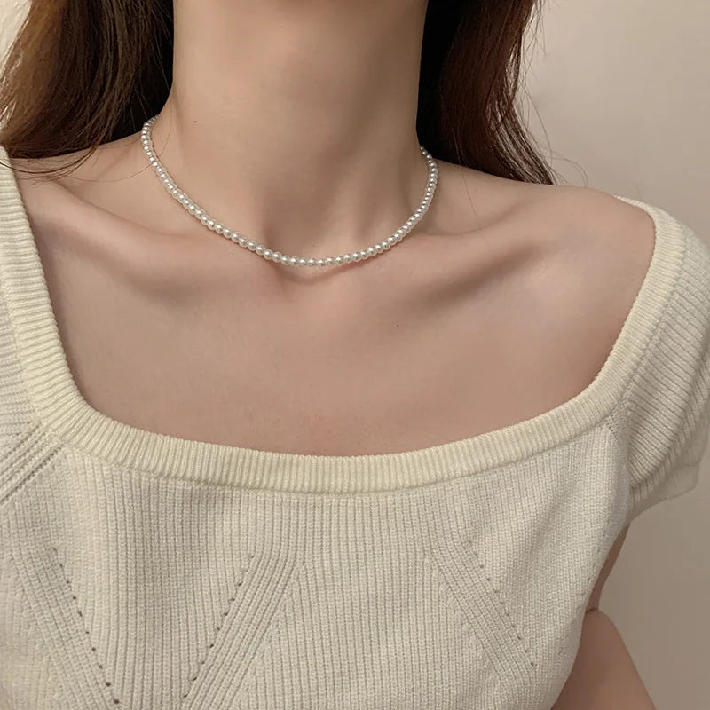 Classic White Pearl Choker Necklace – Vintage Handmade Wedding Beaded Jewelry