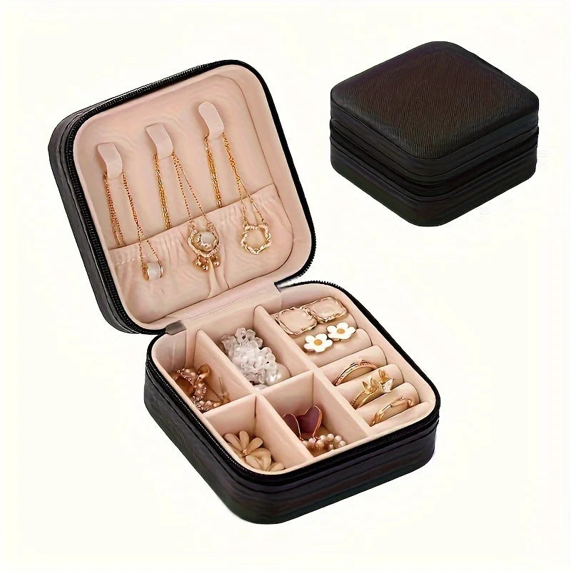 Square Jewelry Organizer Box with Lid – Travel Case for Earrings Rings Necklaces