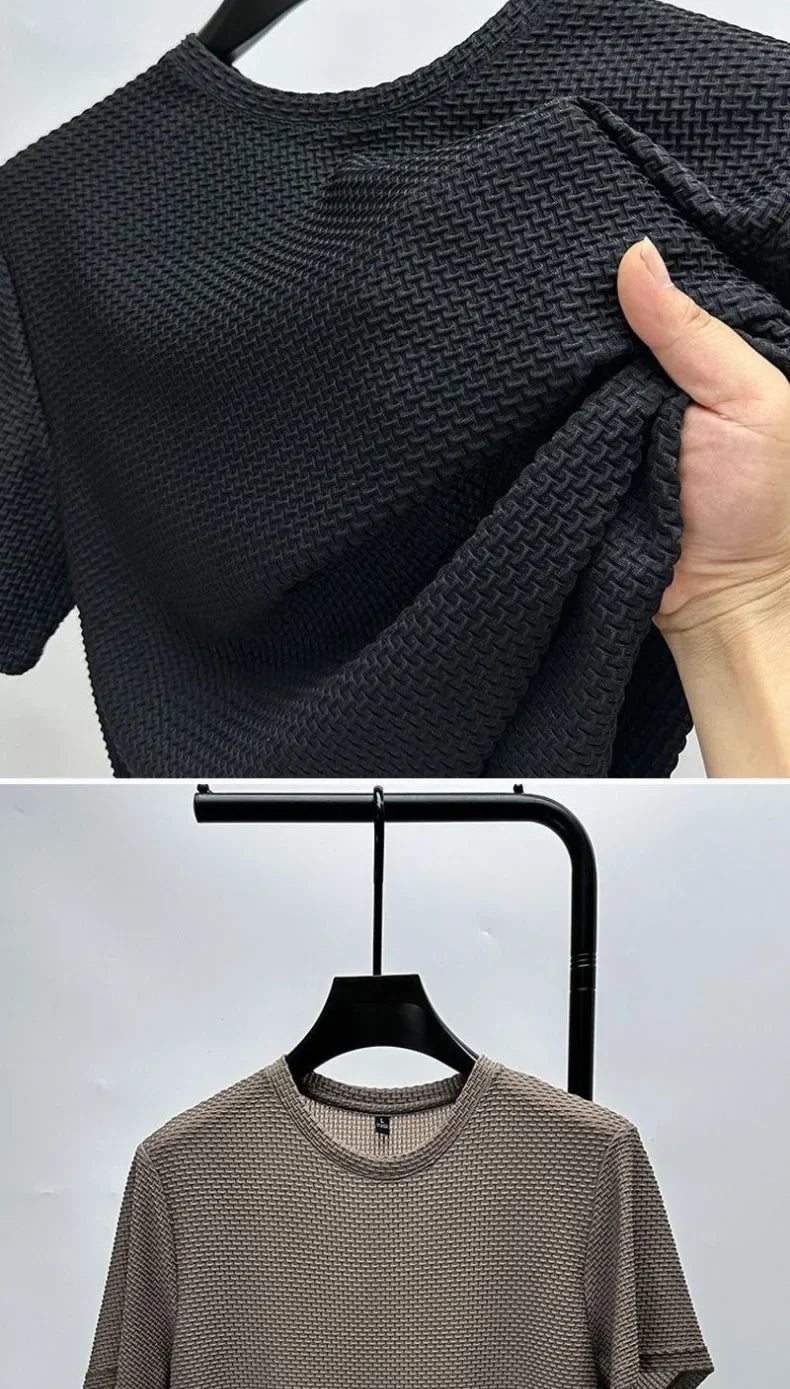 Men's Ice Silk Bamboo Mesh T-Shirt – Slim Fit Breathable Summer Streetwear Tee