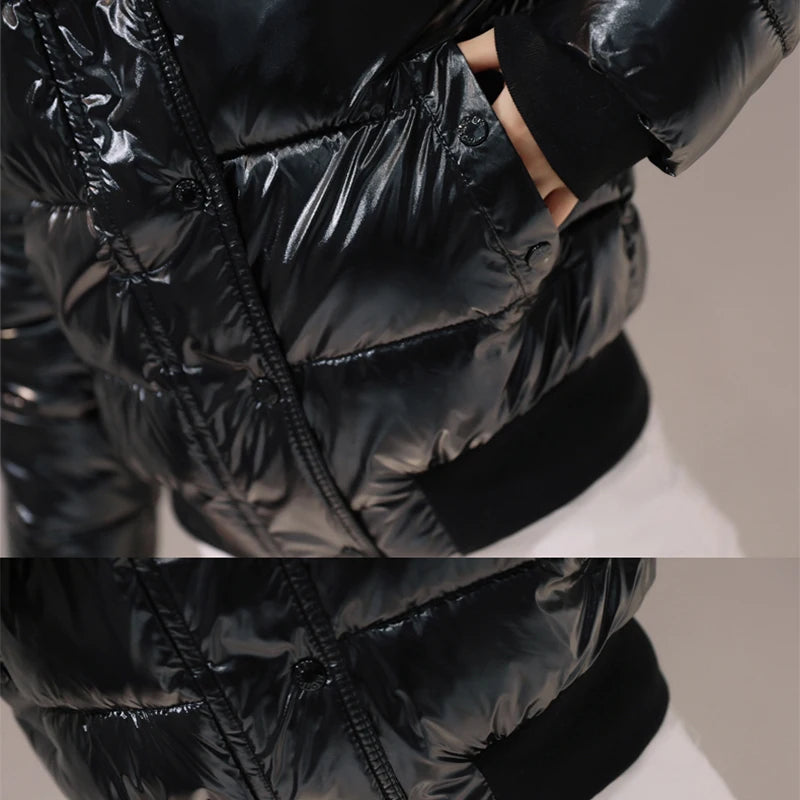 Waterproof Faux Fur Hooded Parka – Glossy Short Outerwear, European Black for Autumn & Winter