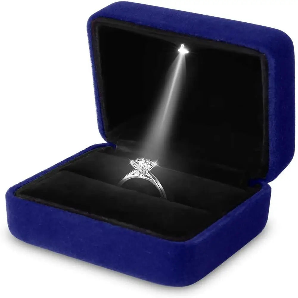 LED Luxury Velvet Jewelry Ring Box – Proposal Engagement Wedding Gift Display