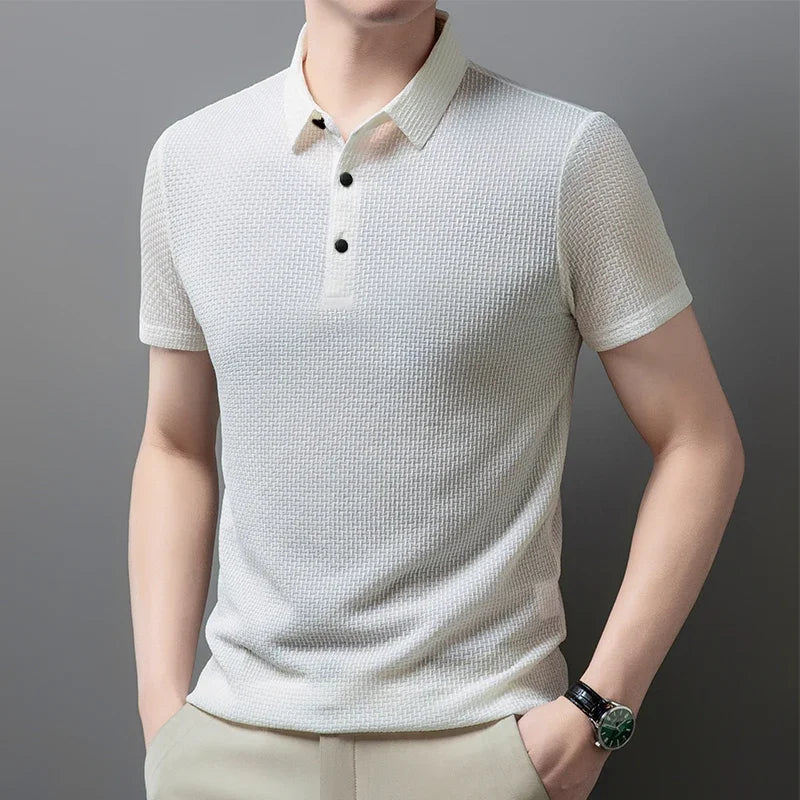 Men's Bone Print Polo Shirt – Breathable Casual Short Sleeve Summer Top
