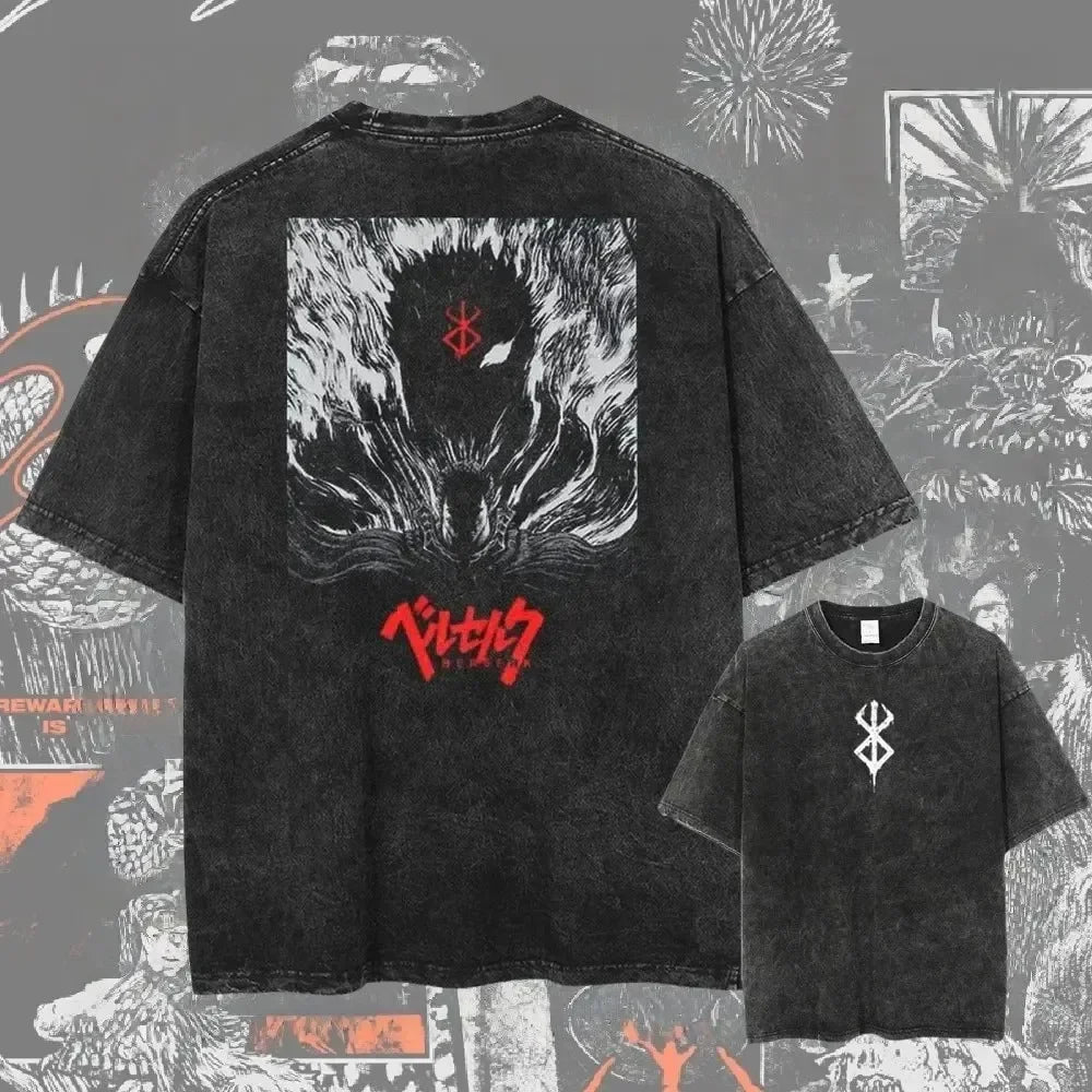 Men's Washed Anime Graphic T-Shirt – Oversized Baggy Streetwear Tee