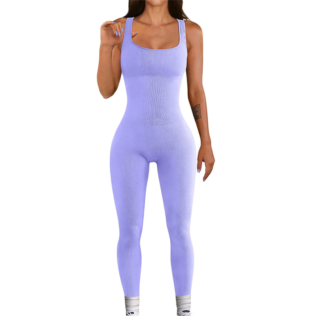 Women’s Sleeveless Bodycon Jumpsuit – Diamond Accent U-Neck Clubwear Romper