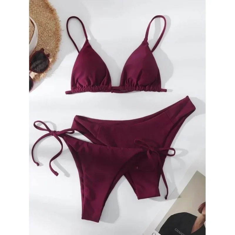 Women’s 3-Piece Push Up Bandage Bikini Set – Triangle Swimsuit Beachwear