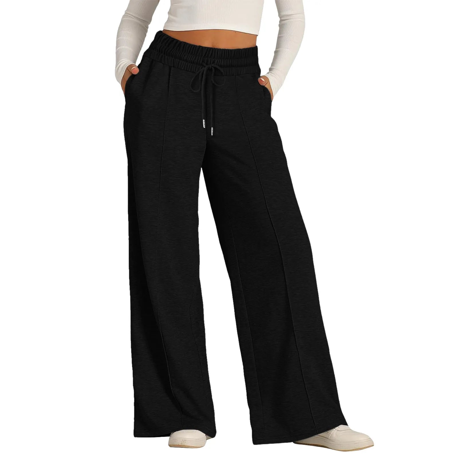 Women’s Casual Wide Leg Tie Jogger Pants – Loose Palazzo Spaghetti Strap Sweatpants