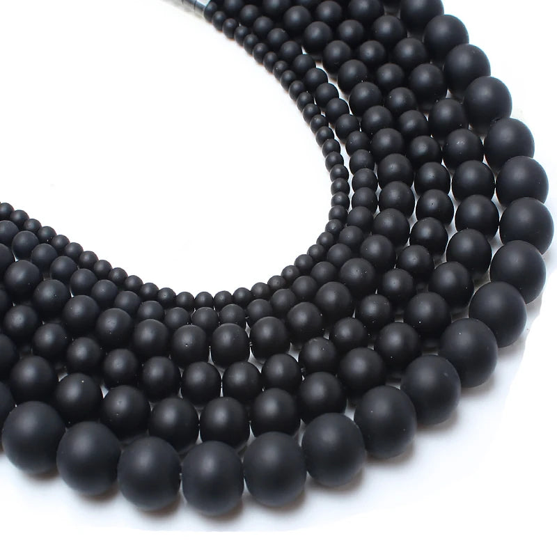 Natural Black Onyx Matte Round Beads – DIY Jewelry Making Bracelet Necklace 4-12mm