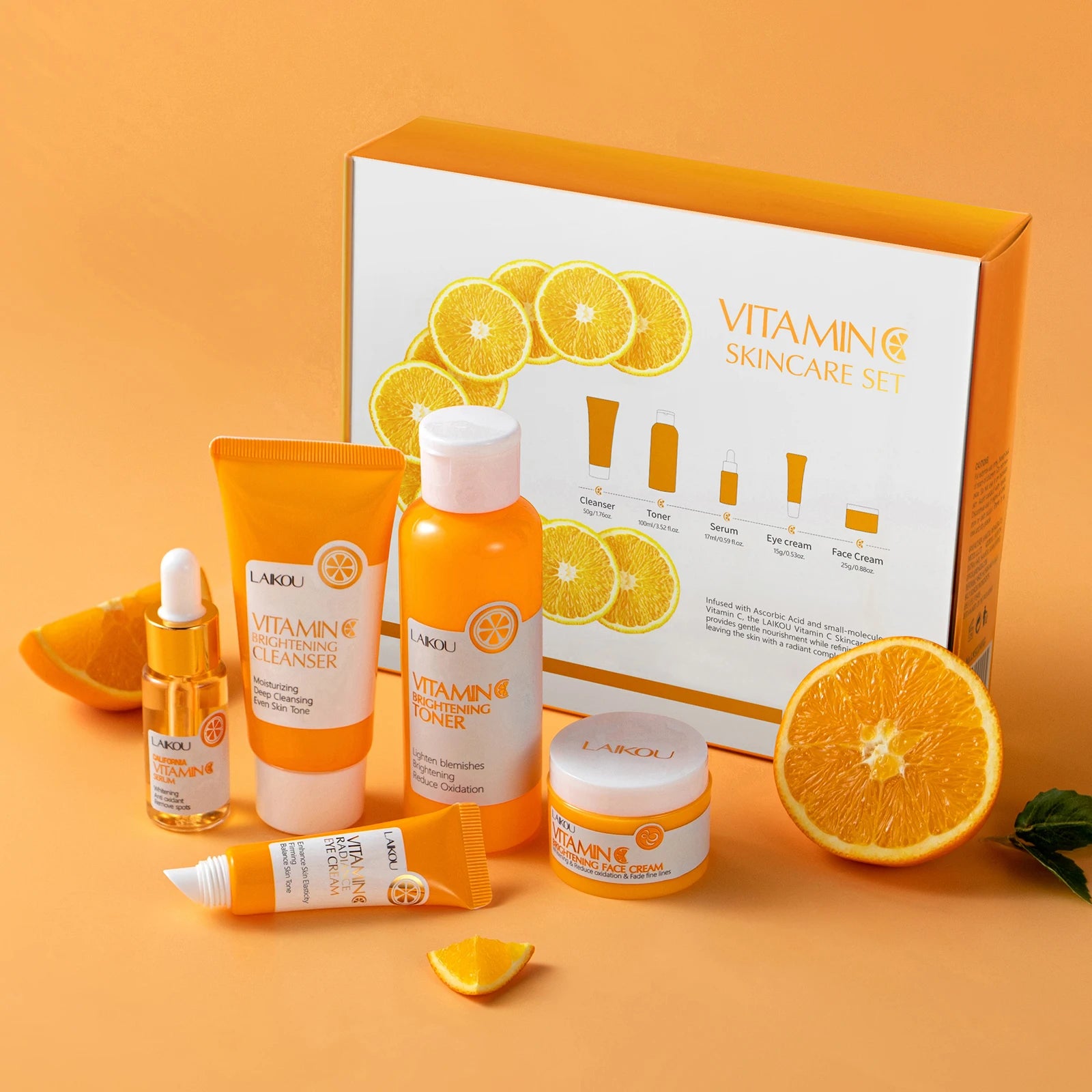LAIKOU Vitamin C Brightening Skincare Set – 5-Piece Anti-Aging Glow Kit