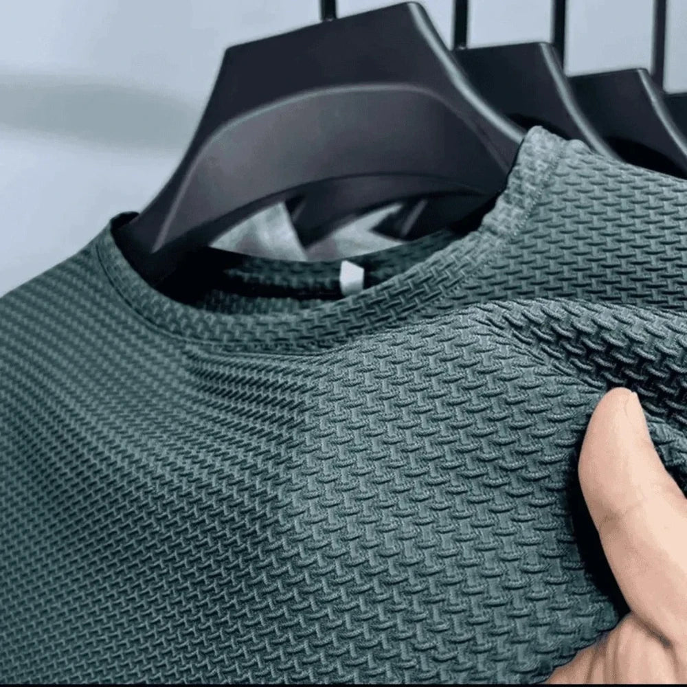 Men's Ice Silk Bamboo Mesh T-Shirt – Slim Fit Breathable Summer Streetwear Tee