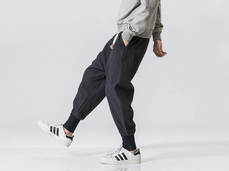 Men’s Cotton Linen Harem Jogger Pants – Baggy Drop-Crotch Streetwear Trousers