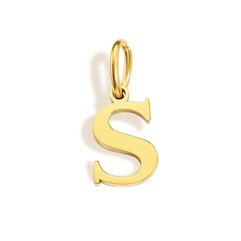 Gold Initial Letter Charm Pendant – Stainless Steel A-Z Personalized Necklace Gift