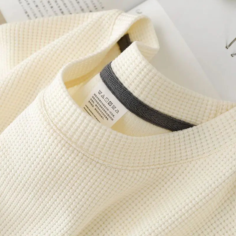 Men's Waffle-Knit Round Neck T-Shirt – Breathable Casual Summer Top