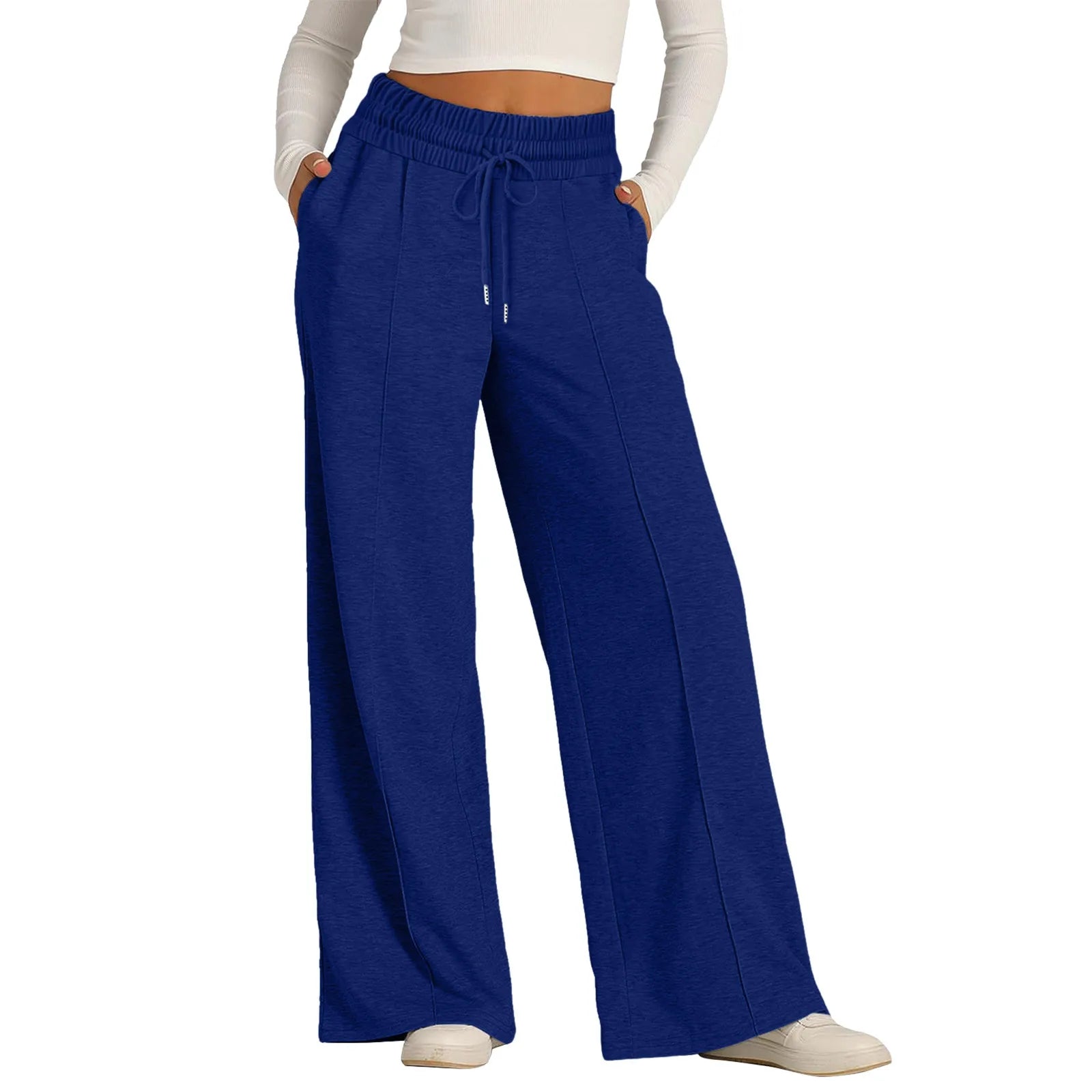 Women’s Casual Wide Leg Tie Jogger Pants – Loose Palazzo Spaghetti Strap Sweatpants