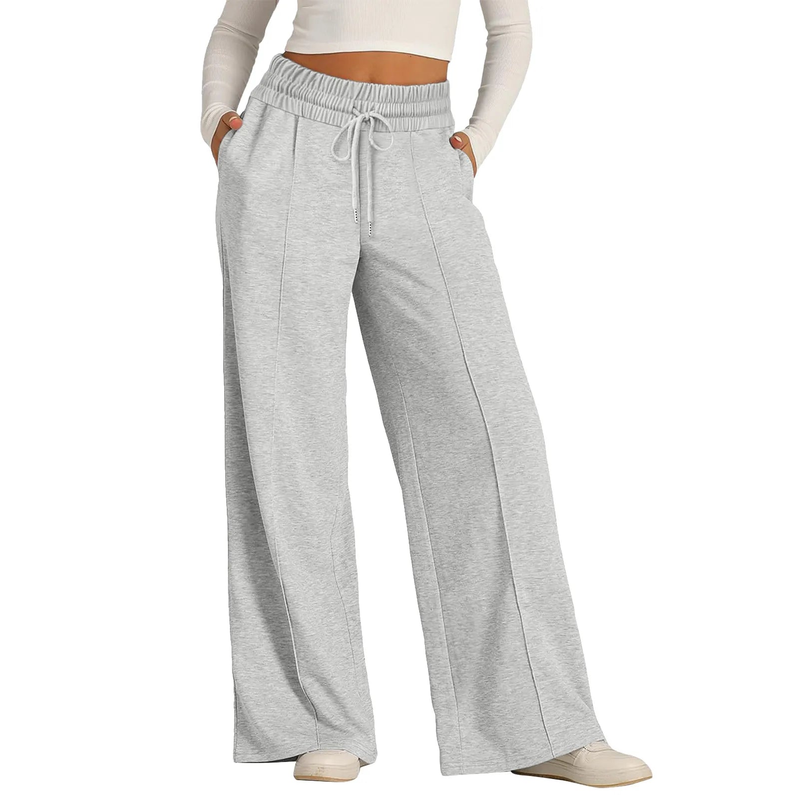 Women’s Casual Wide Leg Tie Jogger Pants – Loose Palazzo Spaghetti Strap Sweatpants