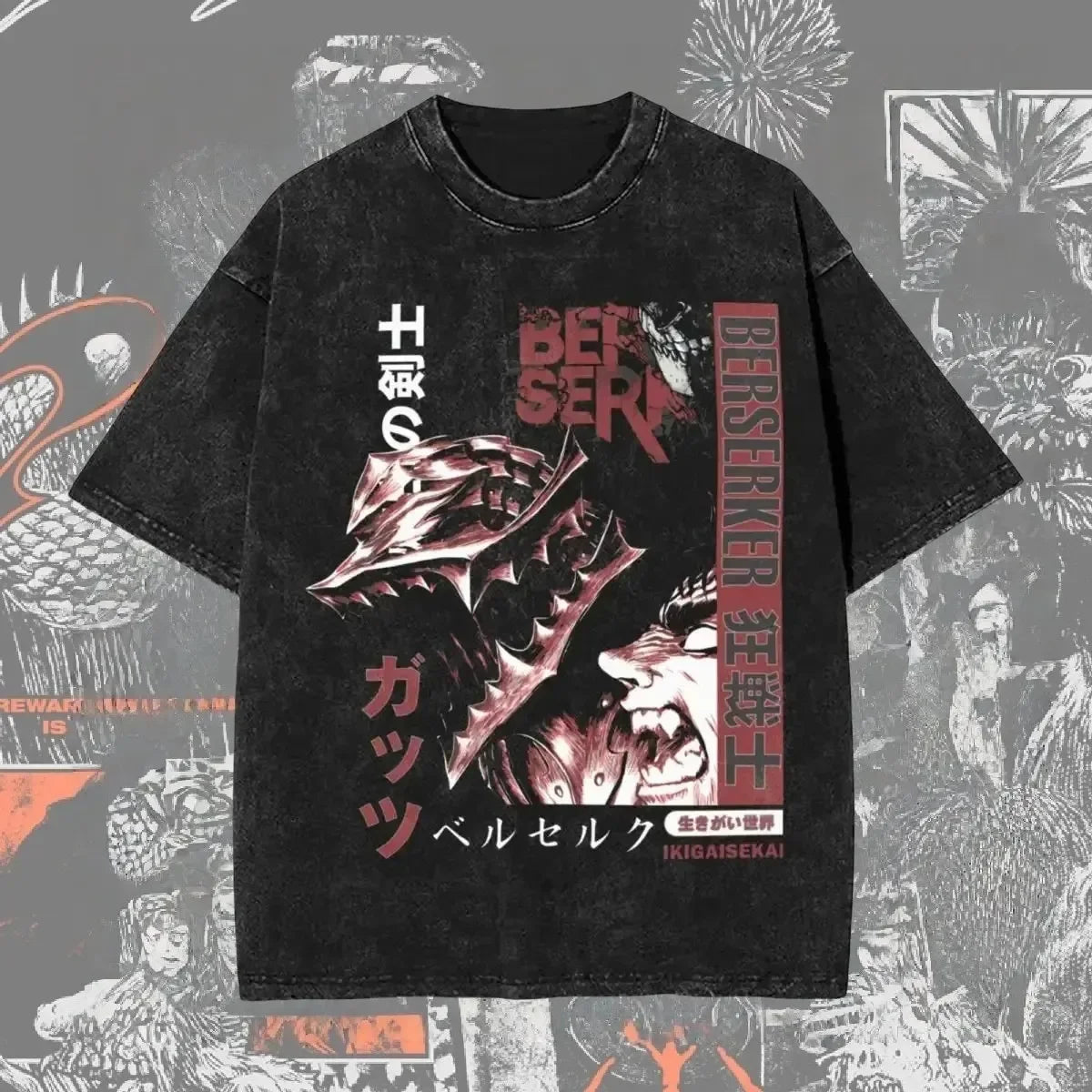 Men's Washed Anime Graphic T-Shirt – Oversized Baggy Streetwear Tee