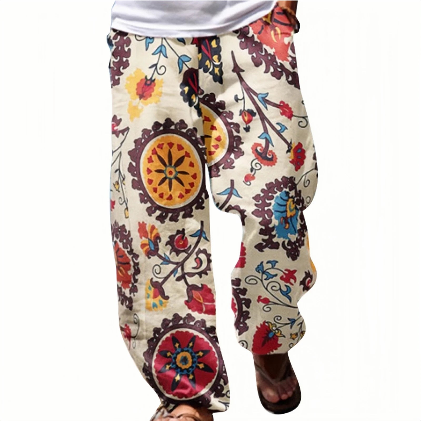 Men’s Floral Print Cargo Jogger Pants – Multi-Pocket Streetwear Hip-Hop Style