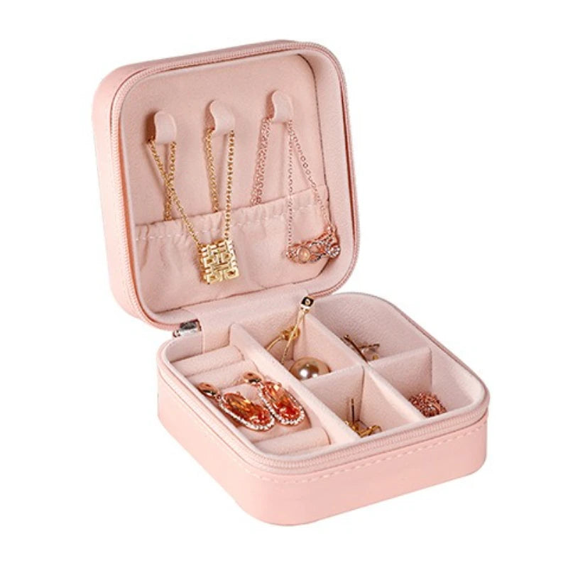 Square Jewelry Organizer Box with Lid – Travel Case for Earrings Rings Necklaces