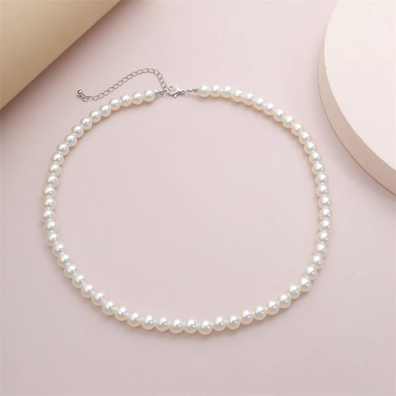 Classic White Pearl Choker Necklace – Vintage Handmade Wedding Beaded Jewelry