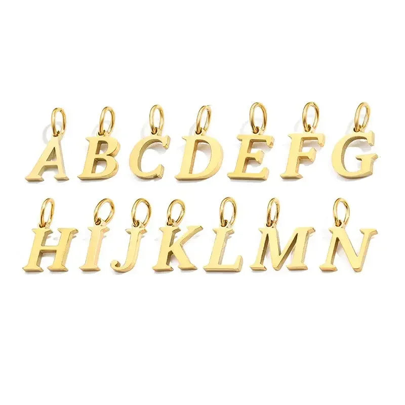 Gold Initial Letter Charm Pendant – Stainless Steel A-Z Personalized Necklace Gift