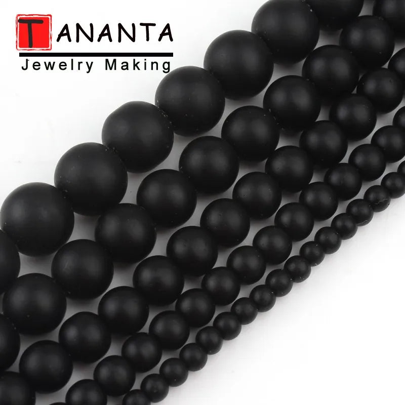 Natural Black Onyx Matte Round Beads – DIY Jewelry Making Bracelet Necklace 4-12mm