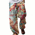 Men’s Floral Print Cargo Jogger Pants – Multi-Pocket Streetwear Hip-Hop Style