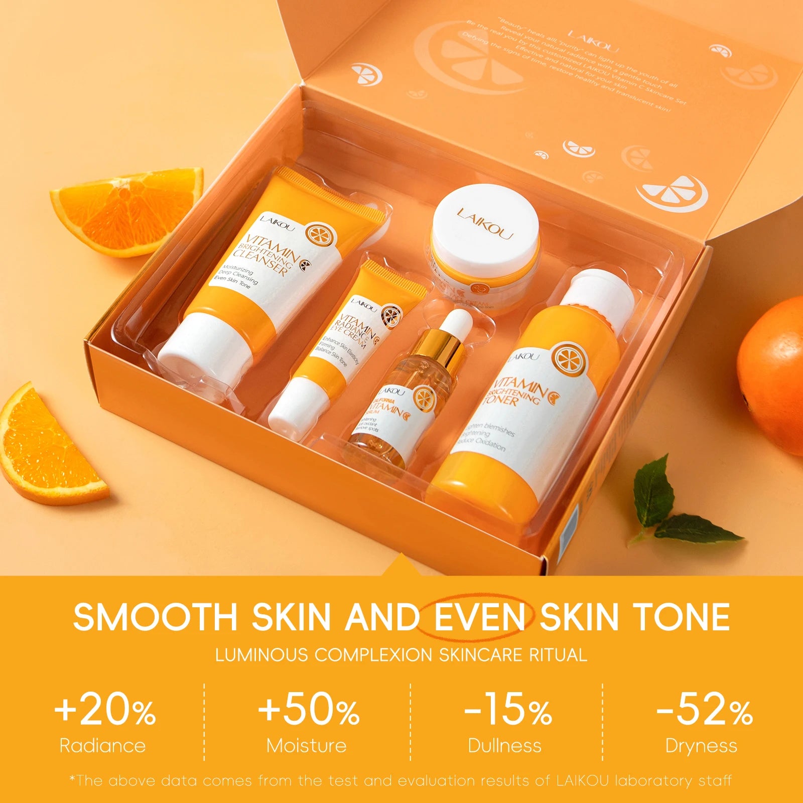 LAIKOU Vitamin C Brightening Skincare Set – 5-Piece Anti-Aging Glow Kit