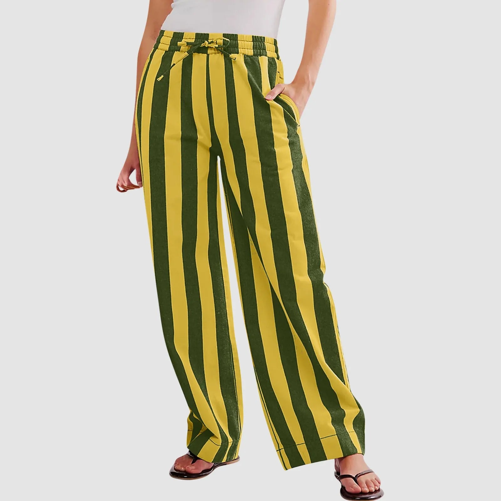 Women’s Striped High Waist Wide Leg Palazzo Pants – Color Block Lounge Trousers