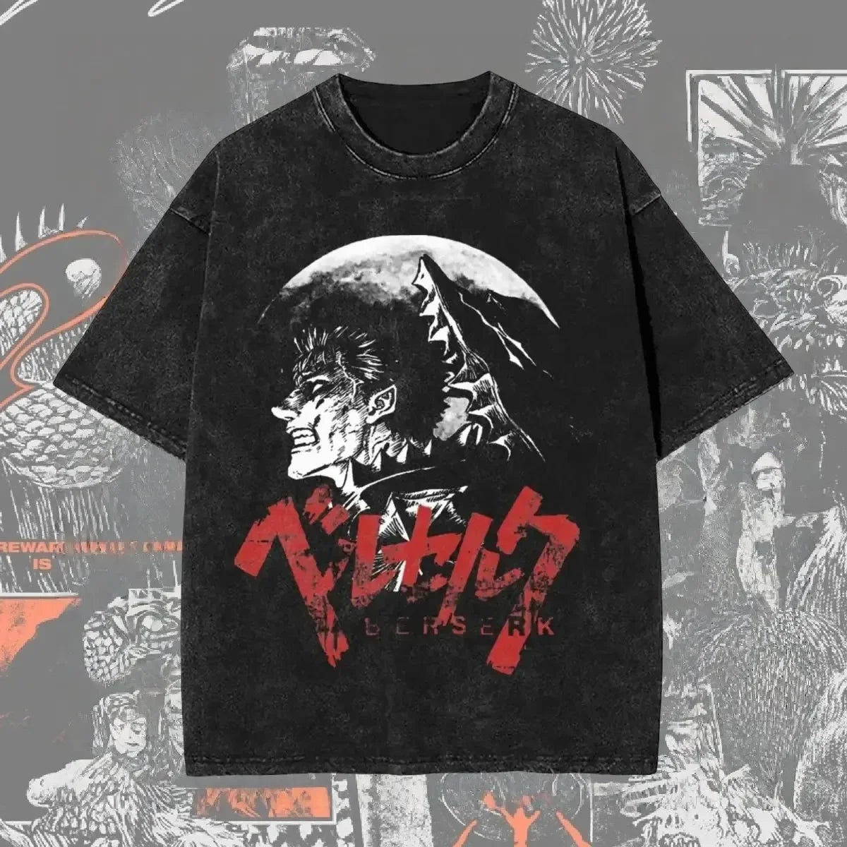 Men's Washed Anime Graphic T-Shirt – Oversized Baggy Streetwear Tee