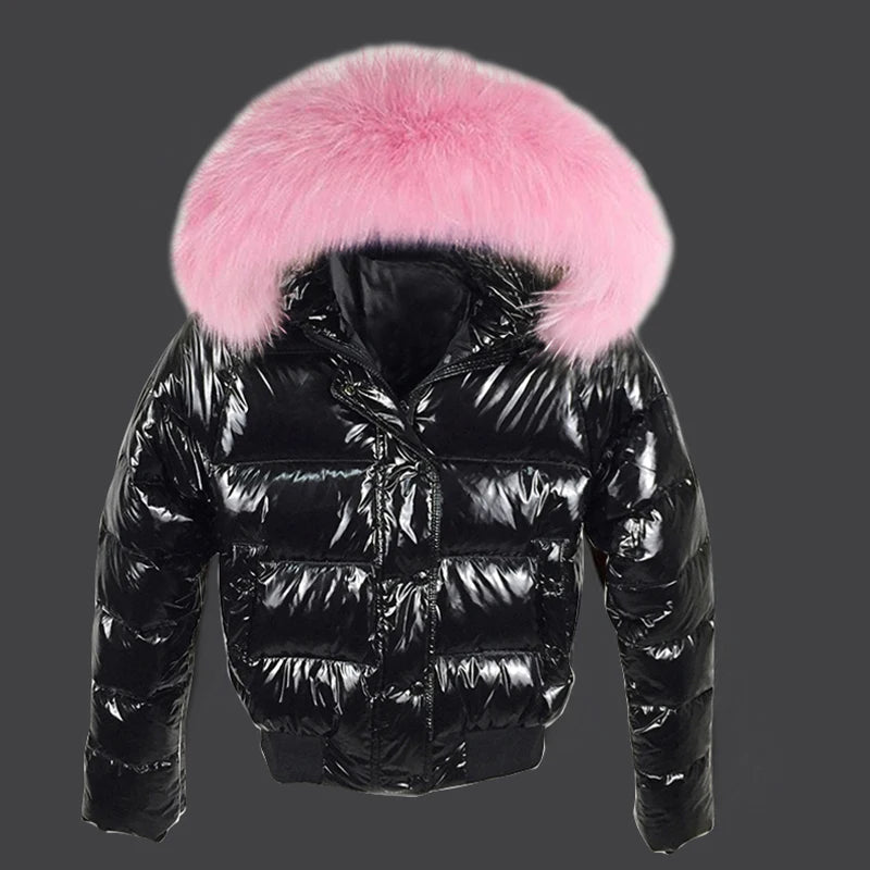 Waterproof Faux Fur Hooded Parka – Glossy Short Outerwear, European Black for Autumn & Winter