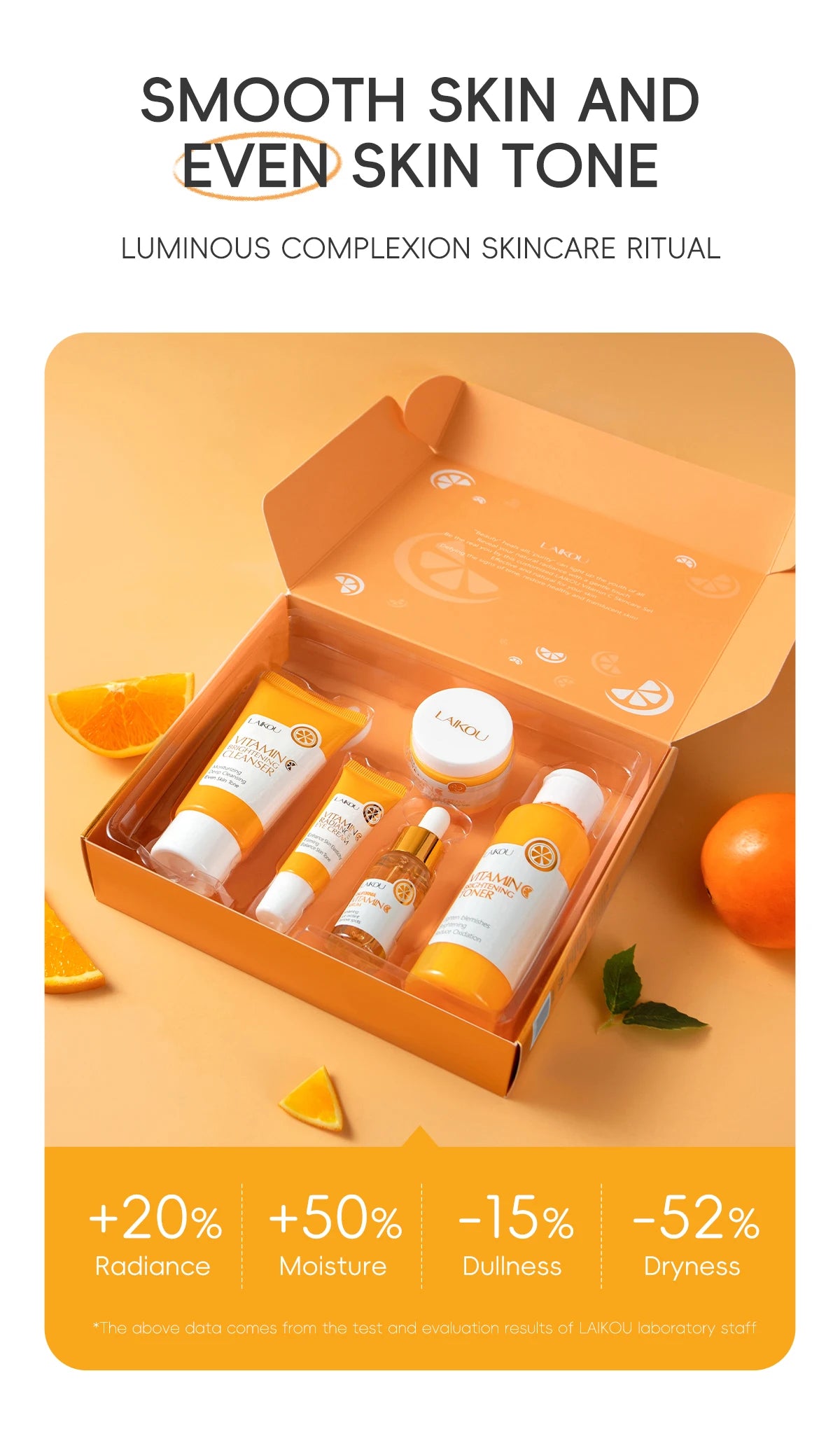 LAIKOU Vitamin C Brightening Skincare Set – 5-Piece Anti-Aging Glow Kit