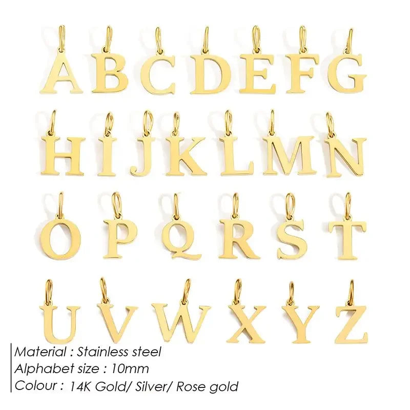 Gold Initial Letter Charm Pendant – Stainless Steel A-Z Personalized Necklace Gift