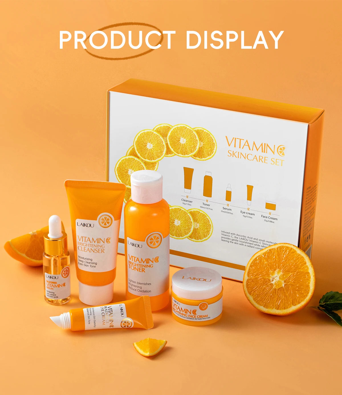 LAIKOU Vitamin C Brightening Skincare Set – 5-Piece Anti-Aging Glow Kit