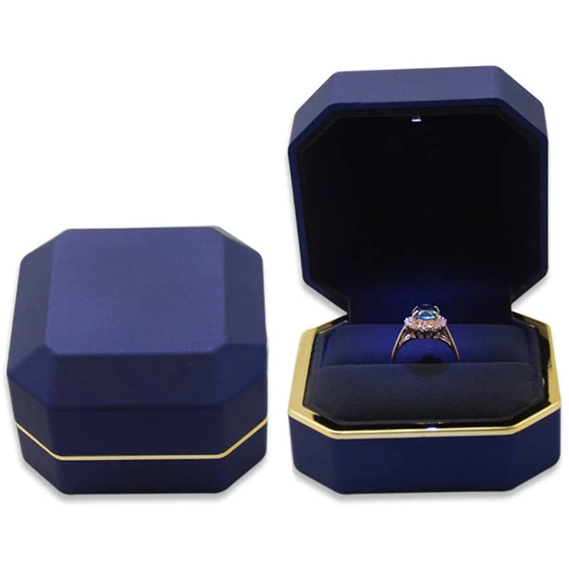 LED Luxury Velvet Jewelry Ring Box – Proposal Engagement Wedding Gift Display